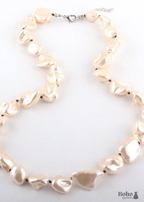 Boho Necklace, RH Big Pearl Shell White Pink Necklaces